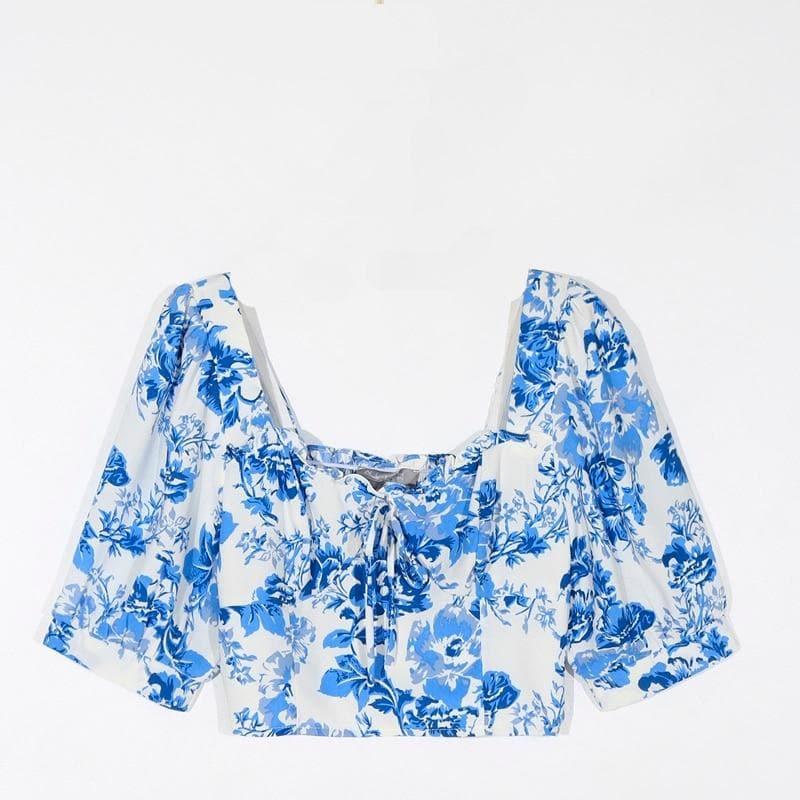 floral square collar crop top