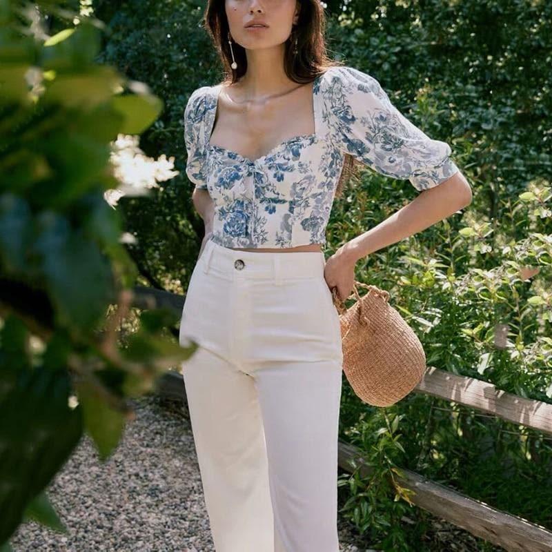 floral square collar crop top