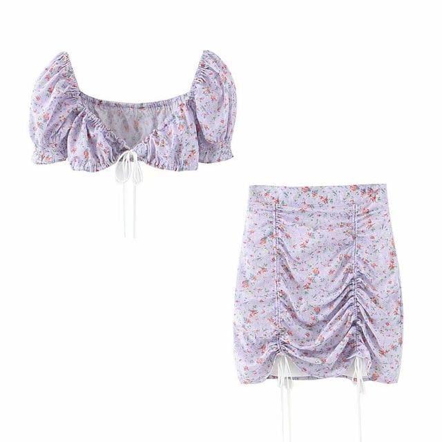 floral crop top and mini skirt set