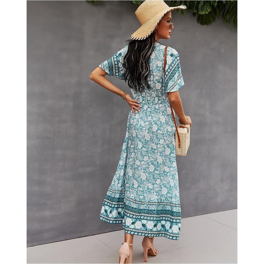 boho floral print light midi party dress