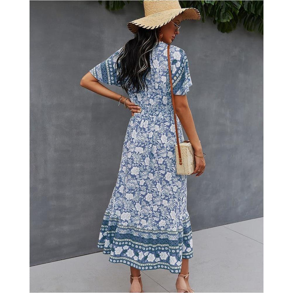 boho floral print light midi party dress