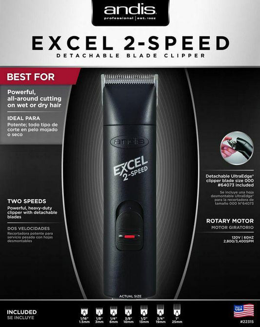 Andis Excel 2-Speed Professional Detachable Blade Hair Clipper Black #22315 NEW