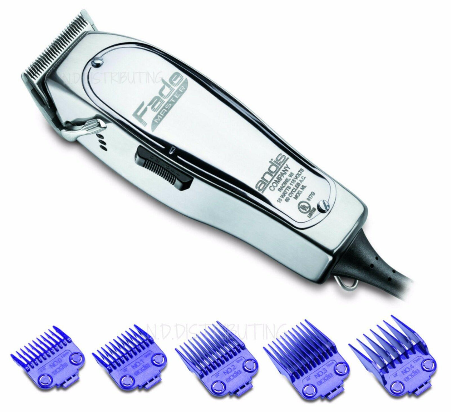 Andis Fade Master #1690 with 5 pack Nano-Silver DOUBLE Magnetic Comb Set #01410