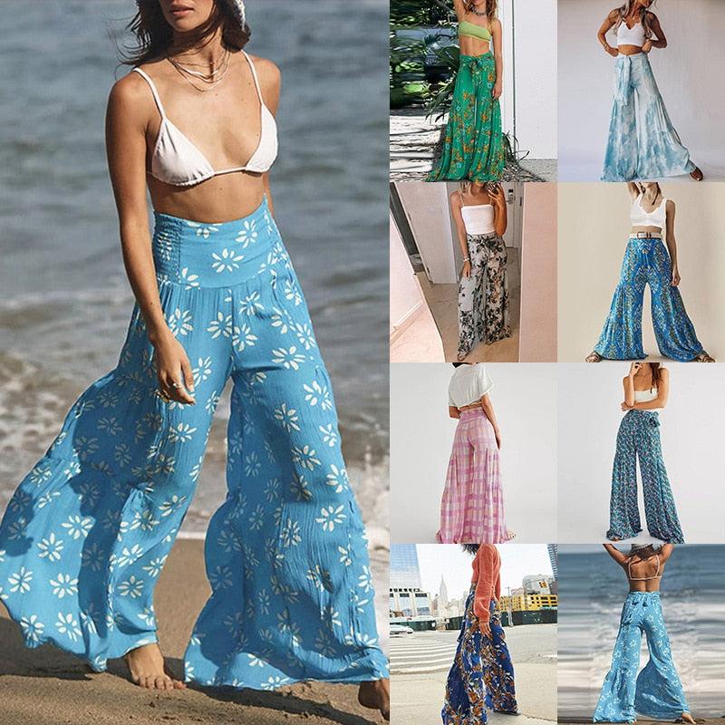 floral wide leg high waist pants