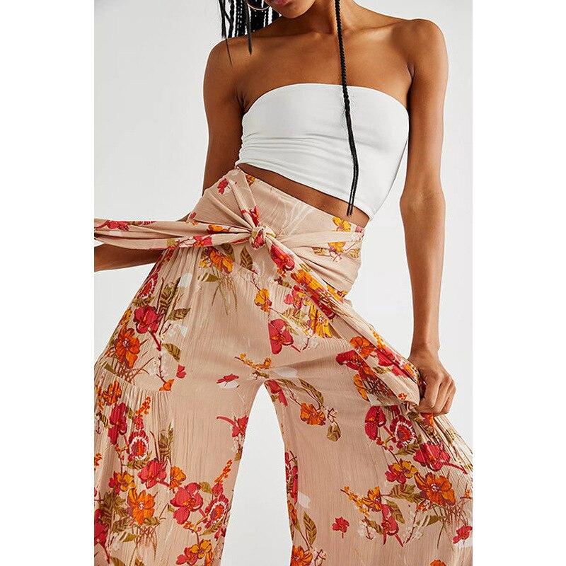 floral wide leg high waist pants