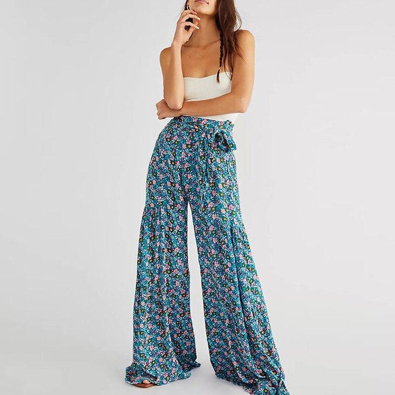 floral wide leg high waist pants