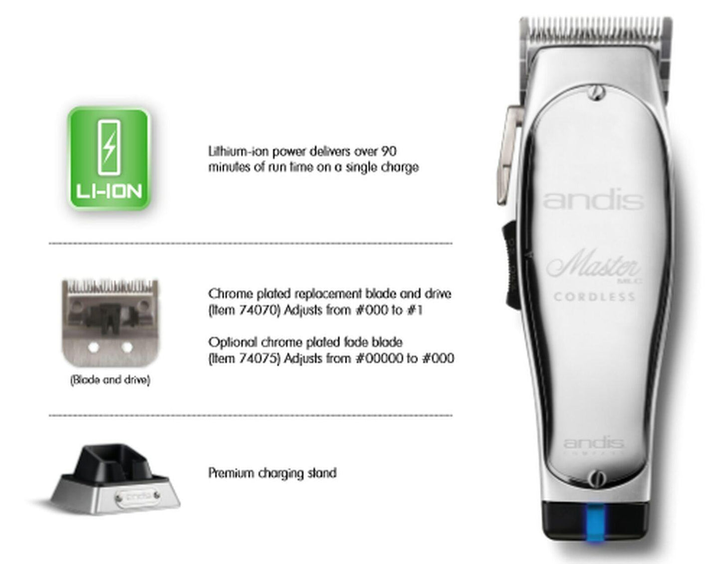 Andis  Cord / Cordless MLC Lithium-Ion Clipper Hair Styling Barber Salon