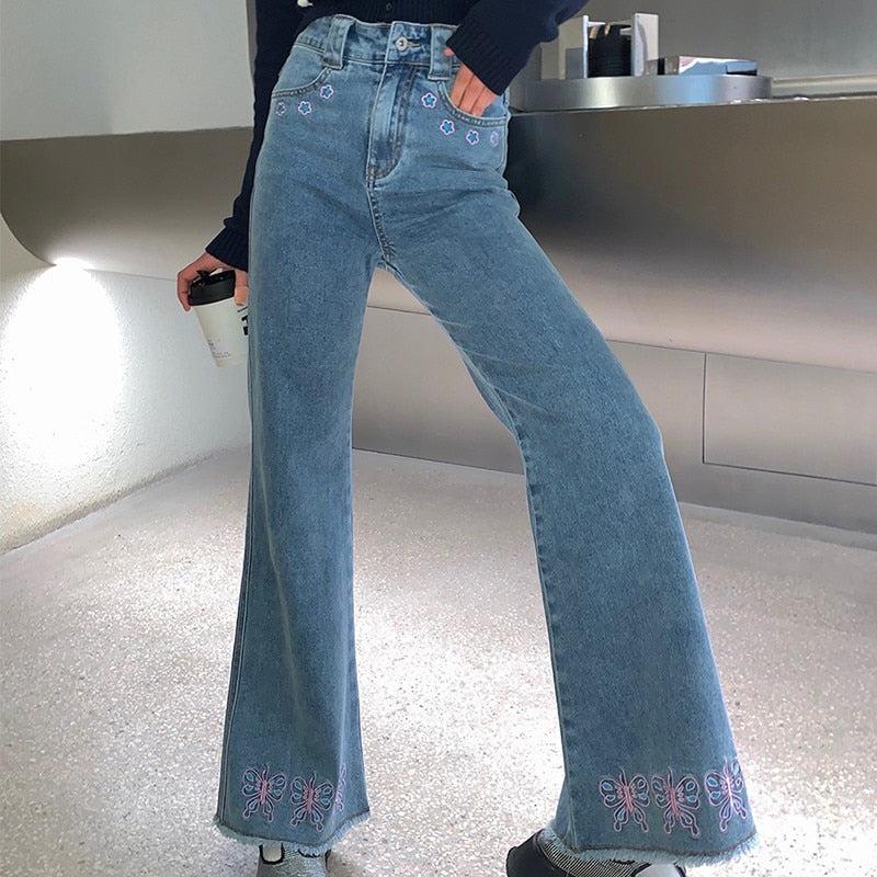 embroidery high waist pants vintage