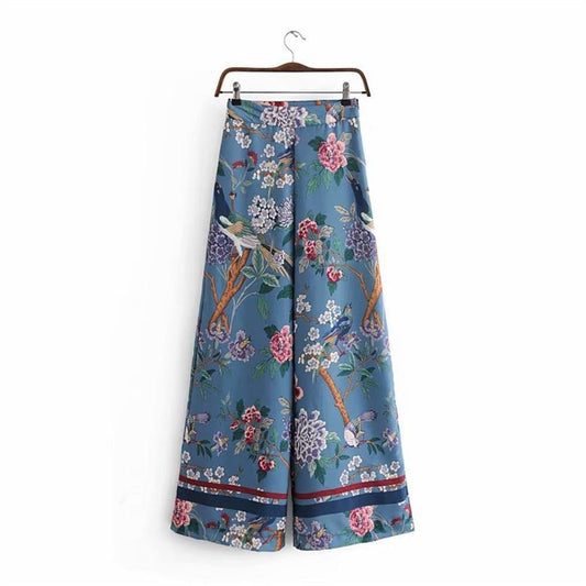 chic print wide leg bohemian pants