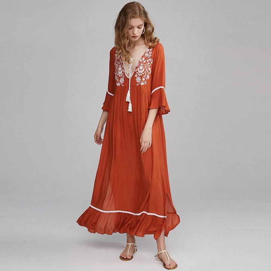 floral embroidery flare sleeve summer dress