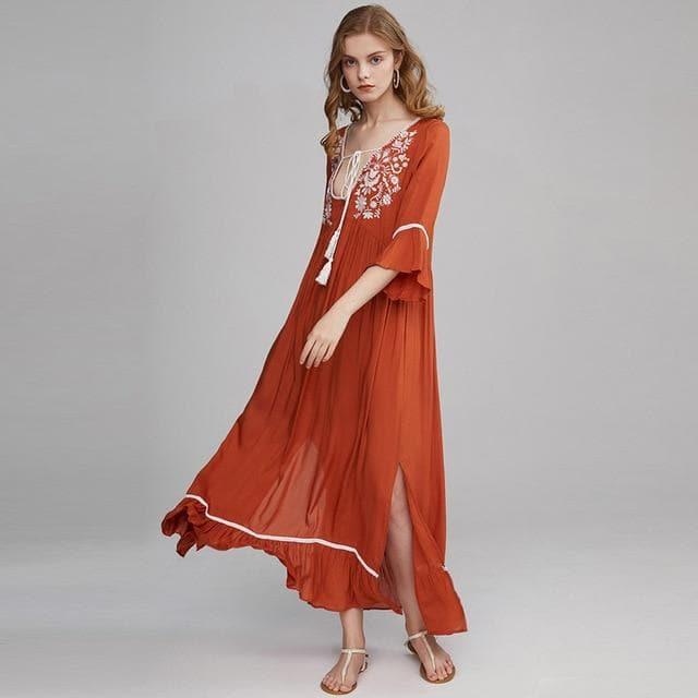 floral embroidery flare sleeve summer dress