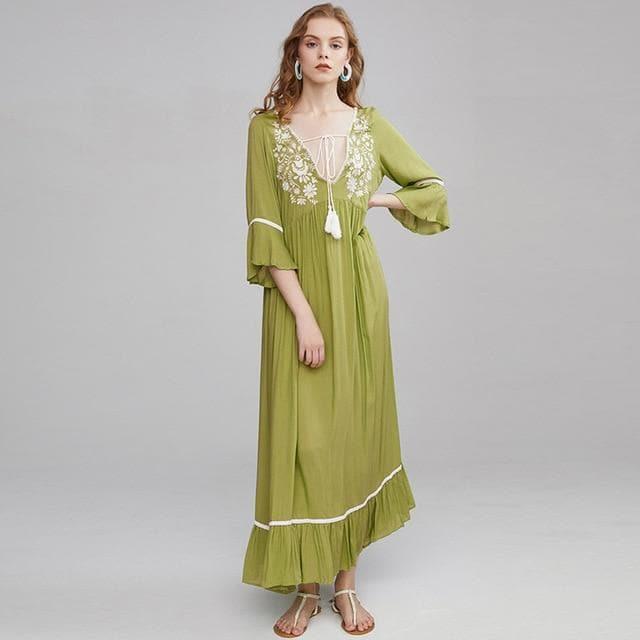 floral embroidery flare sleeve summer dress