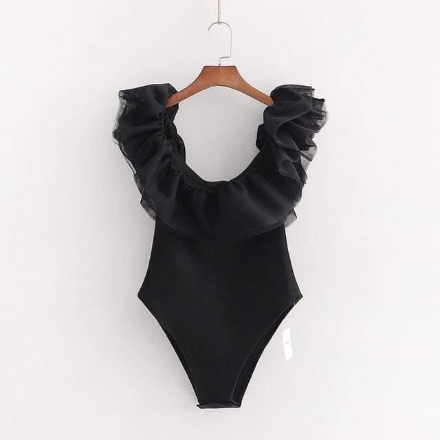 v neck ruffle mesh sleeve bodysuit