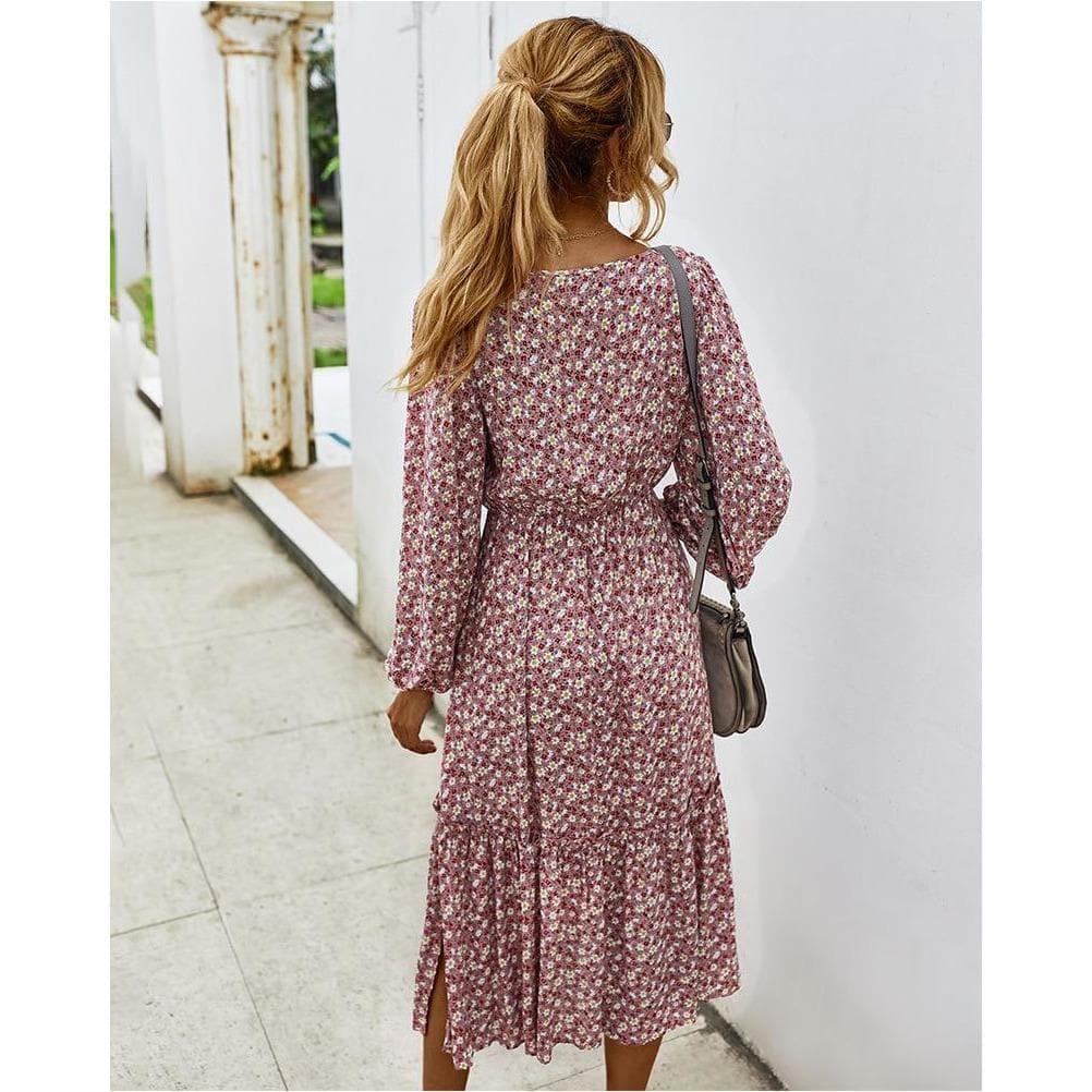 elegant long sleeve flower square collar dress