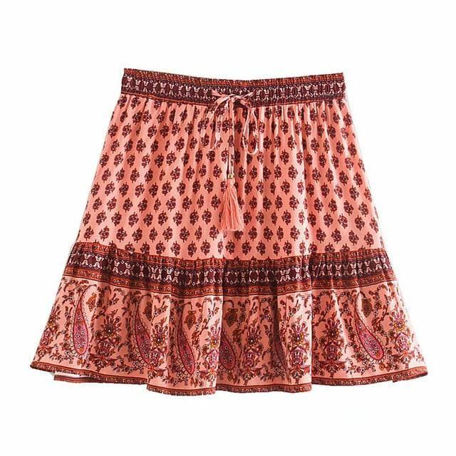 floral elastic tassel mini skirt