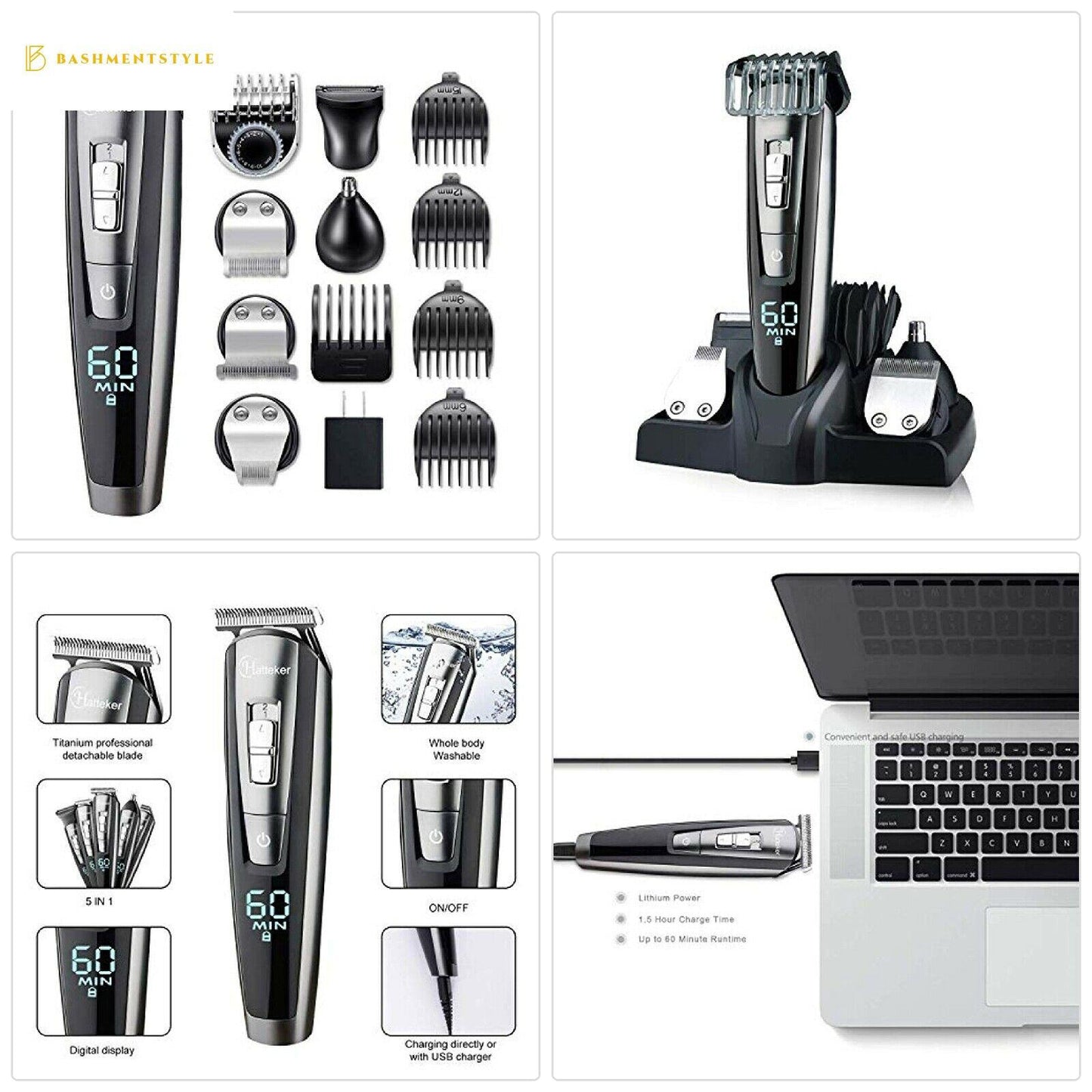 HATTEKER Beard Trimmer Kit For Men Cordless Mustache Trimmer Hair Trimmer Groome