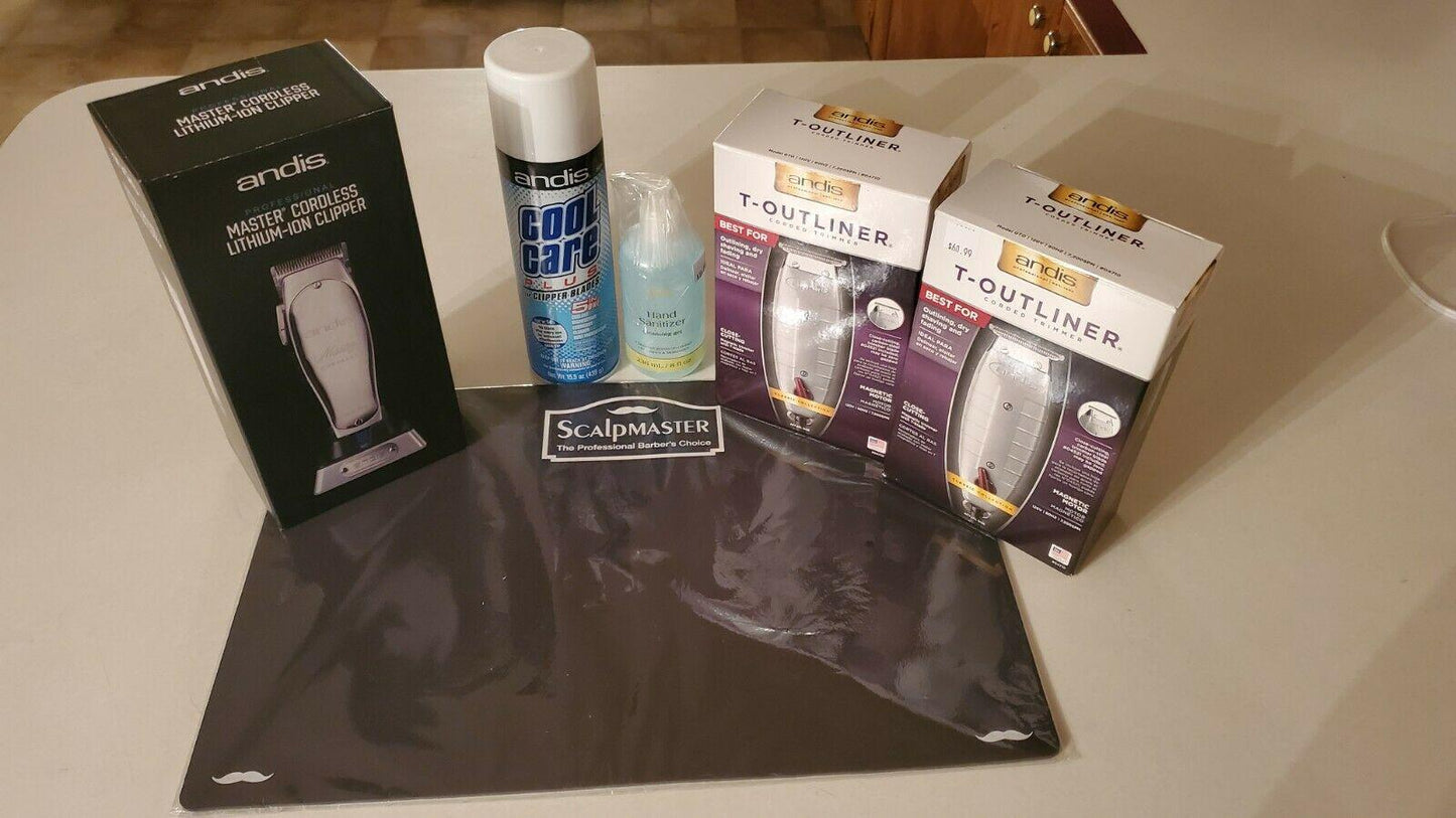 Andis Cordless Master Clipper, T-Outliners, Cool Care Plus & Clipper Mat