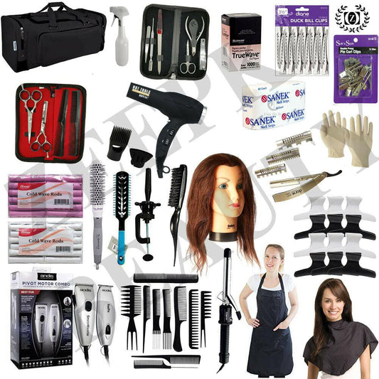 Beauty School Practice Kit - Clippers Blow Dryer Manikin Head Board Exam Approve