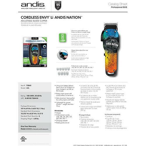 Andis Cordless Envy Li Nation Adjustable Blade Clipper - 73045