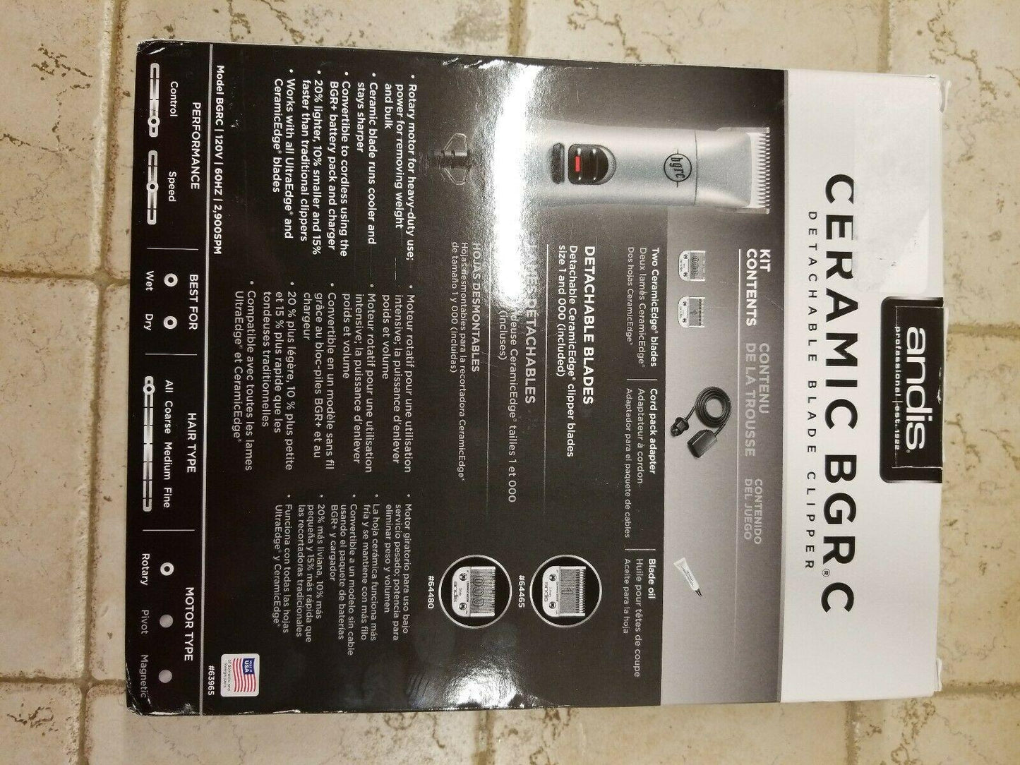 Andis Ceramic BGRC Detachable Blade Silver Hair Clipper Model #63965 NEW