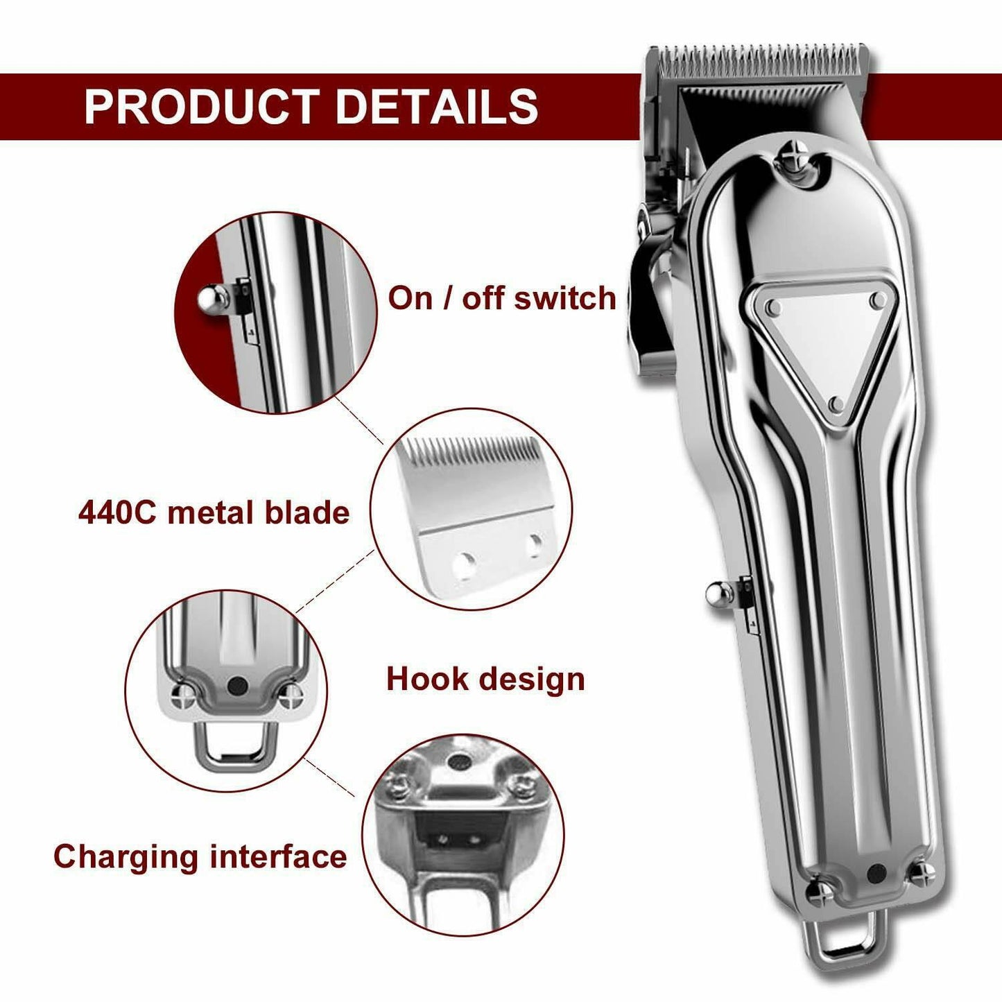 Hair Clippers Professional Man with Body of Metal, Length of Cutting 4 Limits