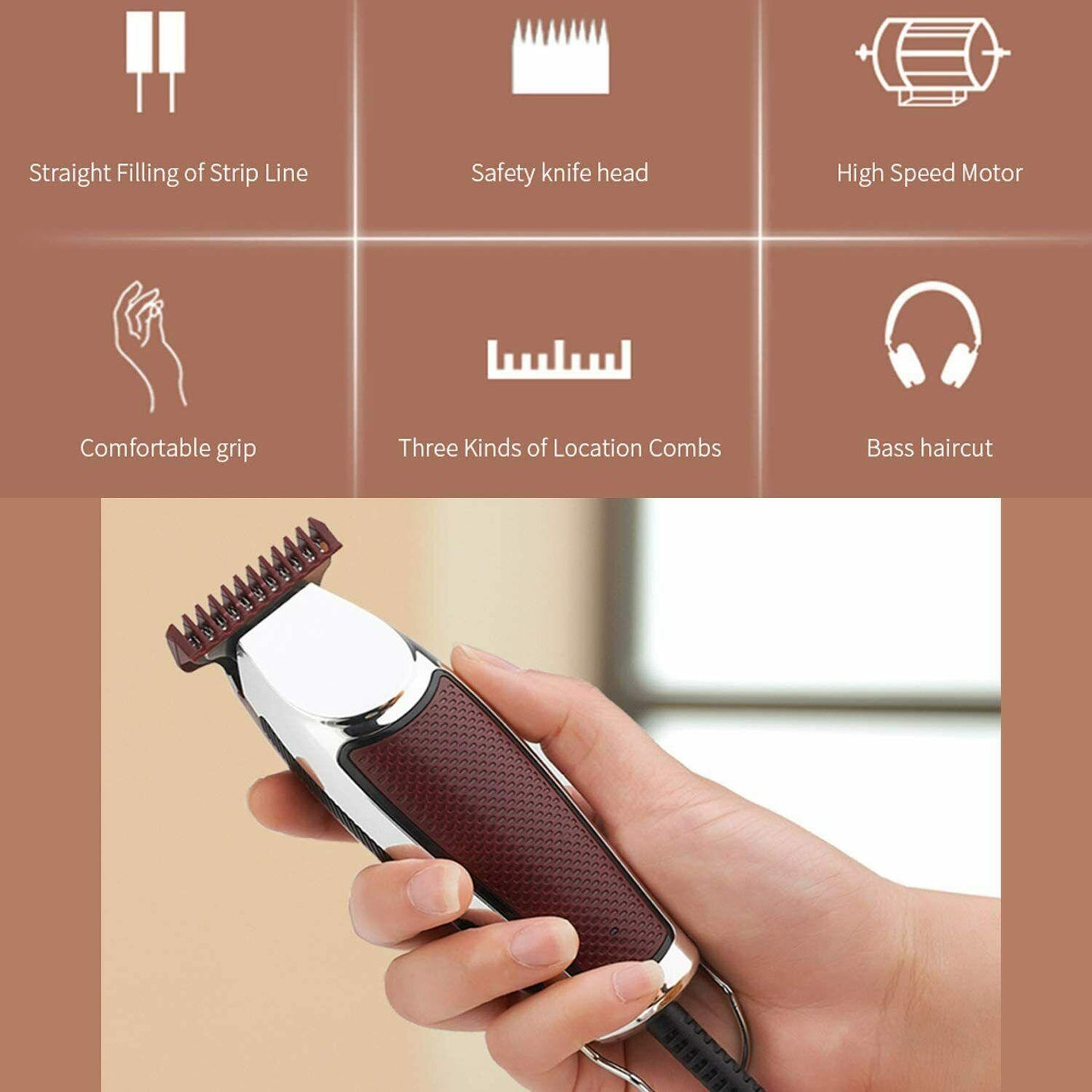 Trimmer Professional Man Hair Clipper Machine With Battery Wireless. 3 Combs