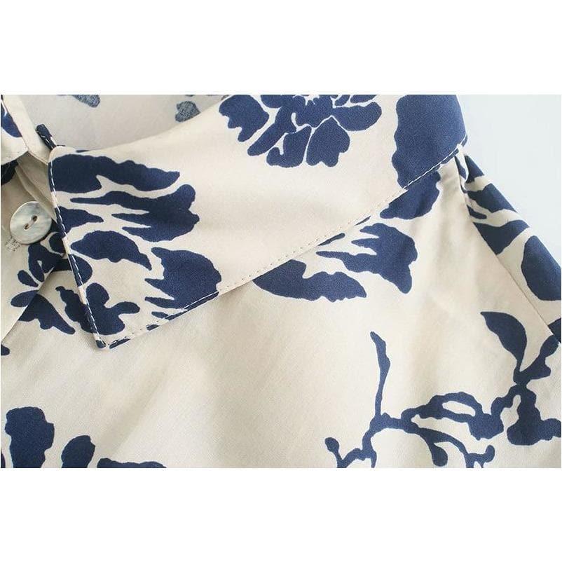 casual retro print slim belt summer dress