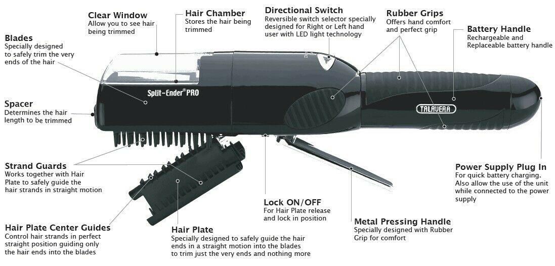 Used Split Ender PRO by Talavera Cordless Split End Hair Trimmer (BLACK)