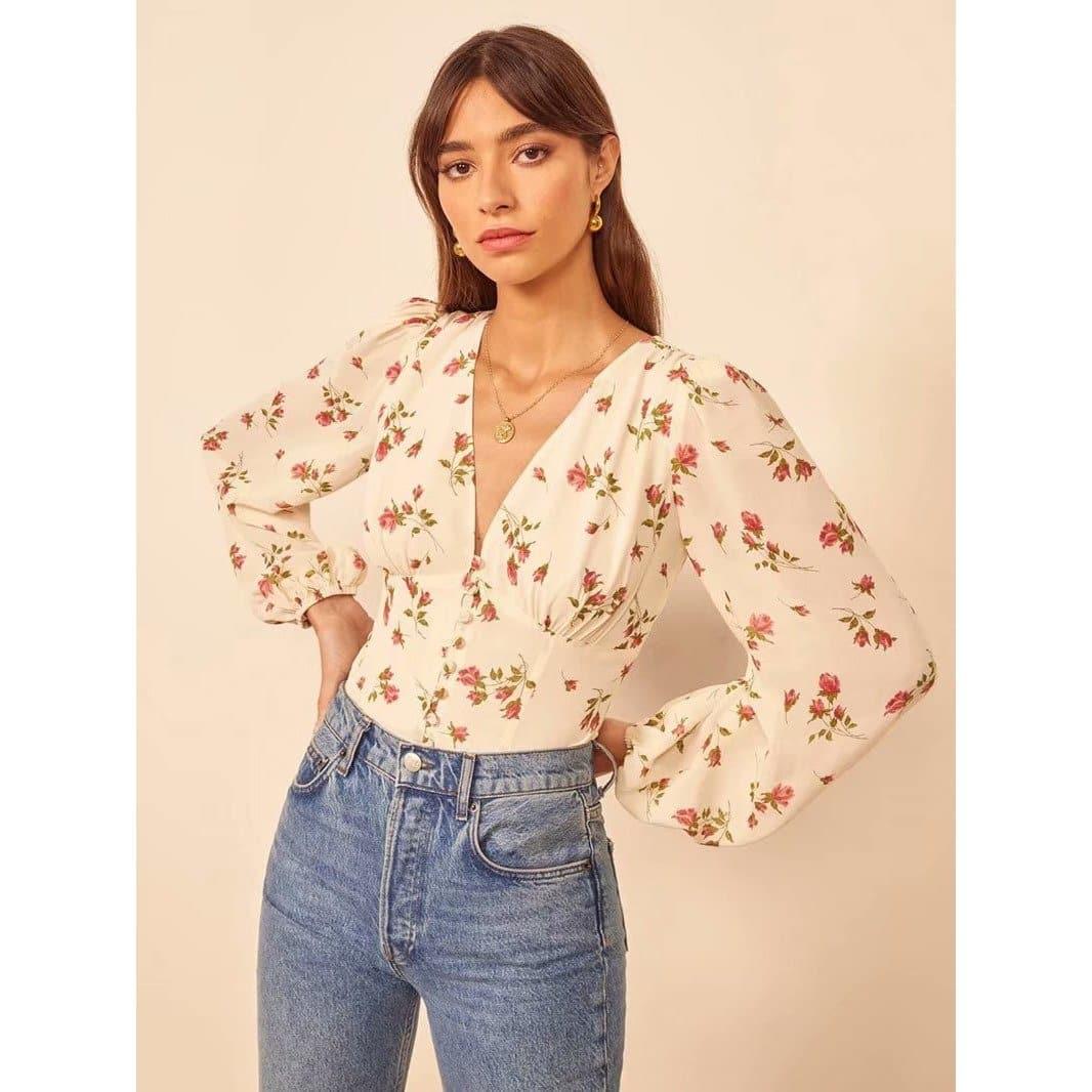 elegant long sleeve floral blouse