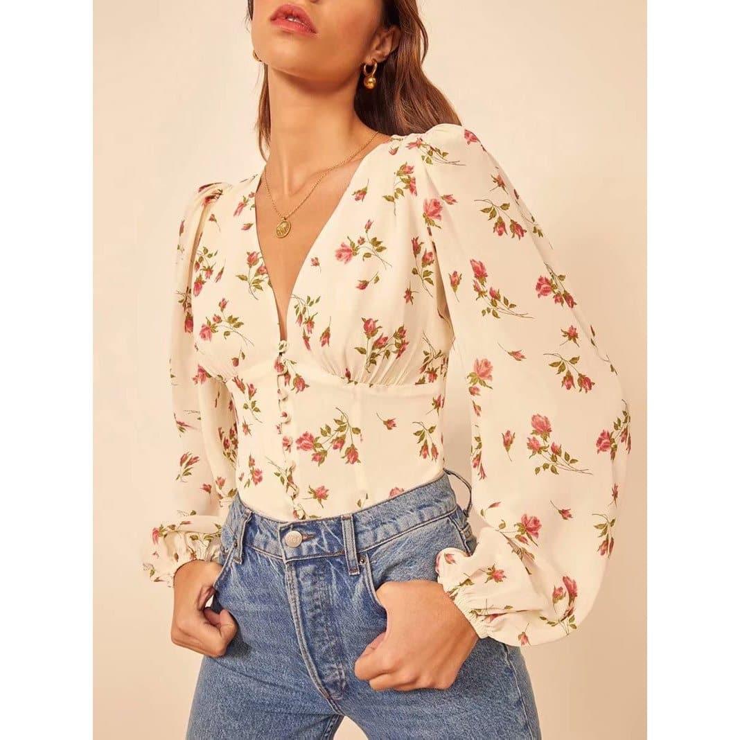 elegant long sleeve floral blouse