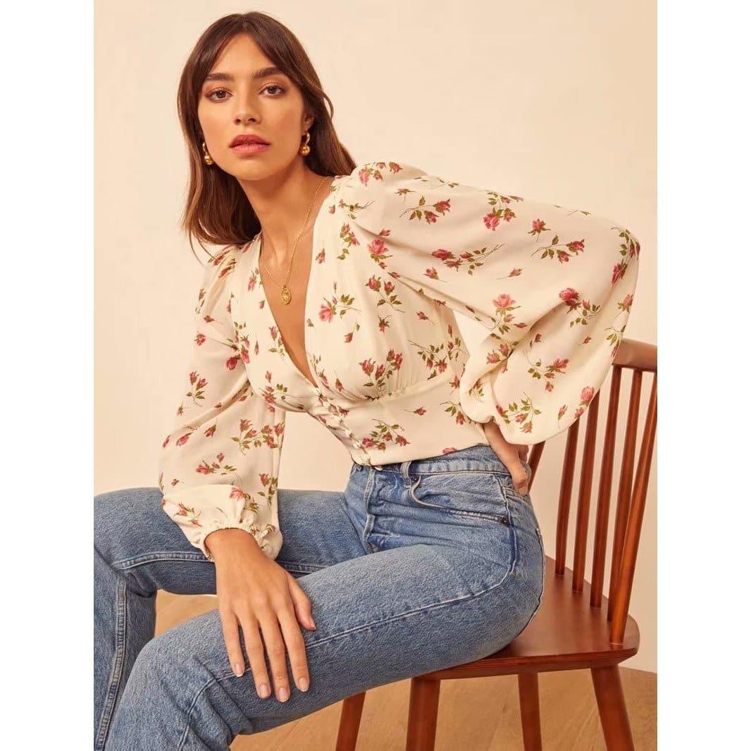 elegant long sleeve floral blouse