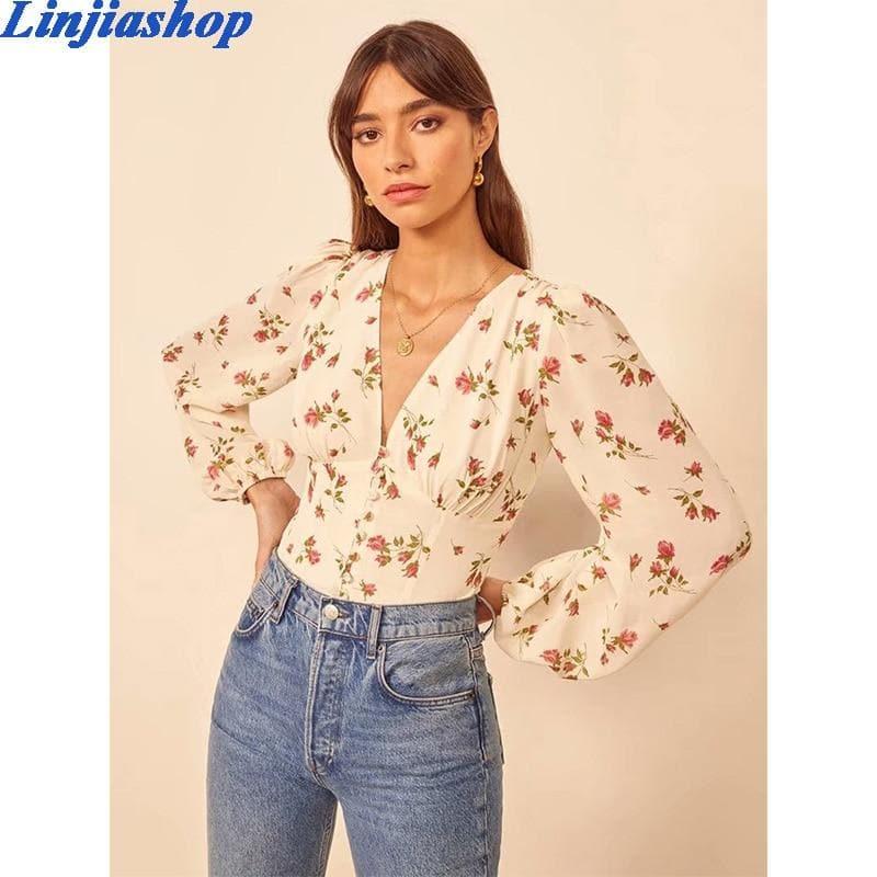 elegant long sleeve floral blouse