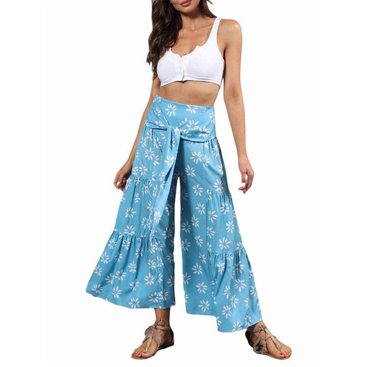 floral ruffle hem bohemian pants