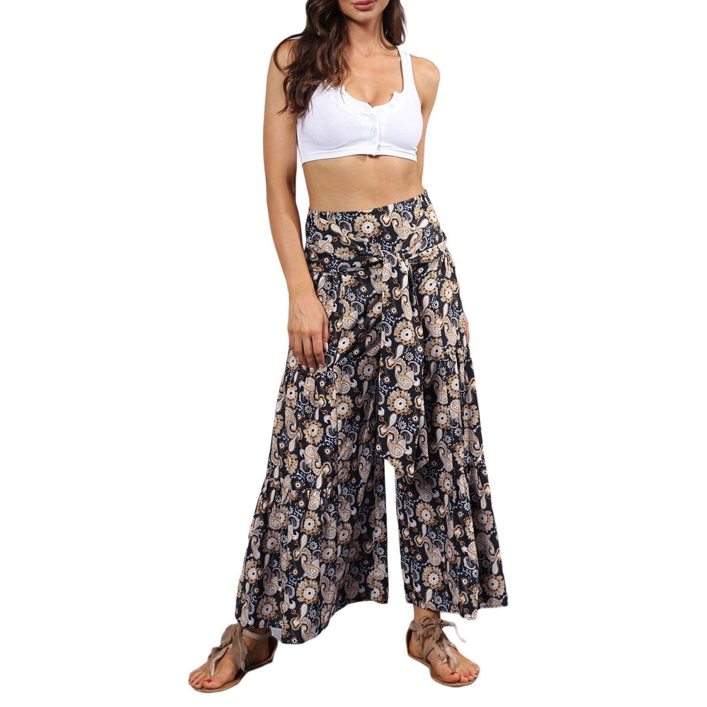 floral ruffle hem bohemian pants