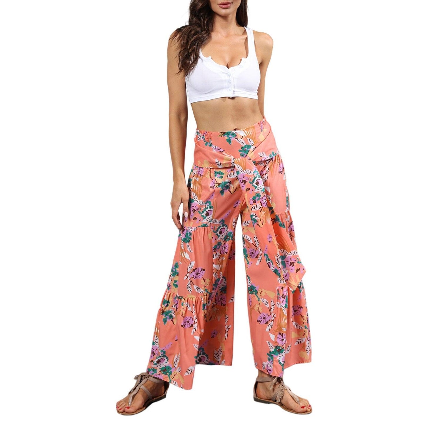 floral ruffle hem bohemian pants