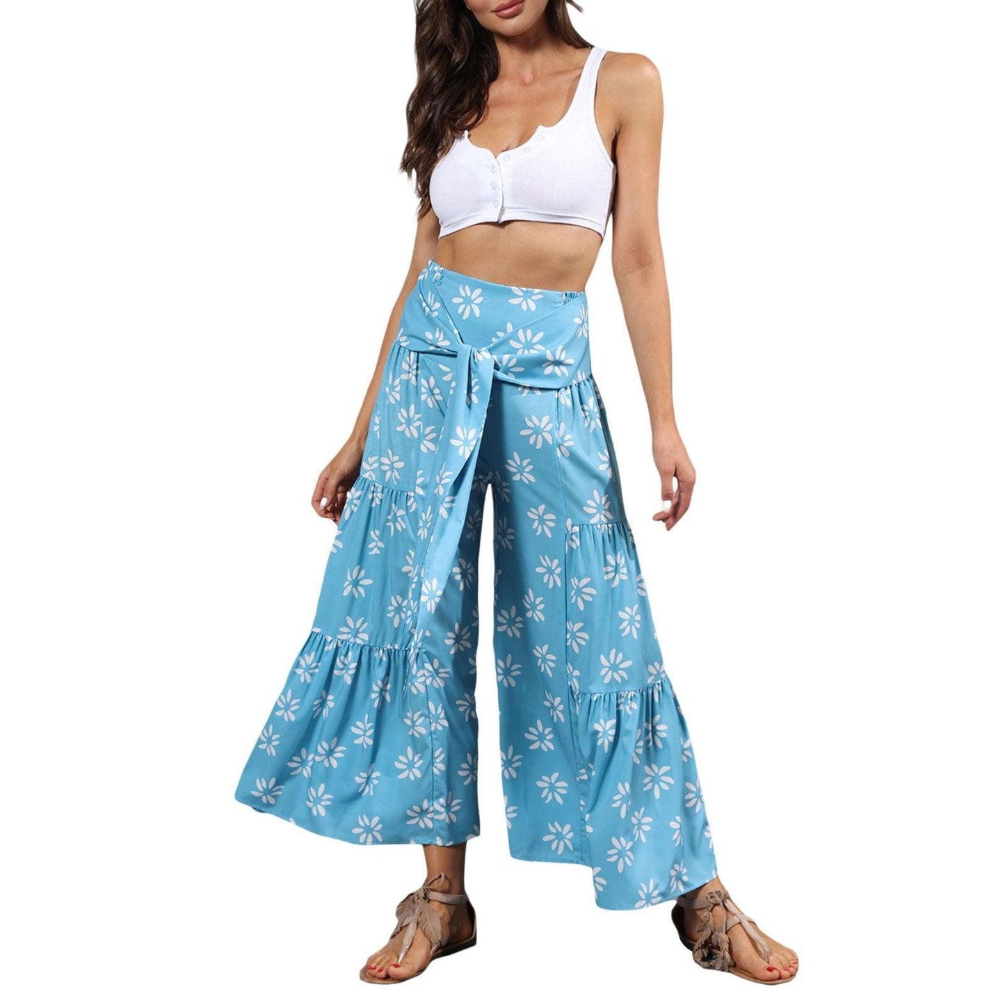 floral ruffle hem bohemian pants