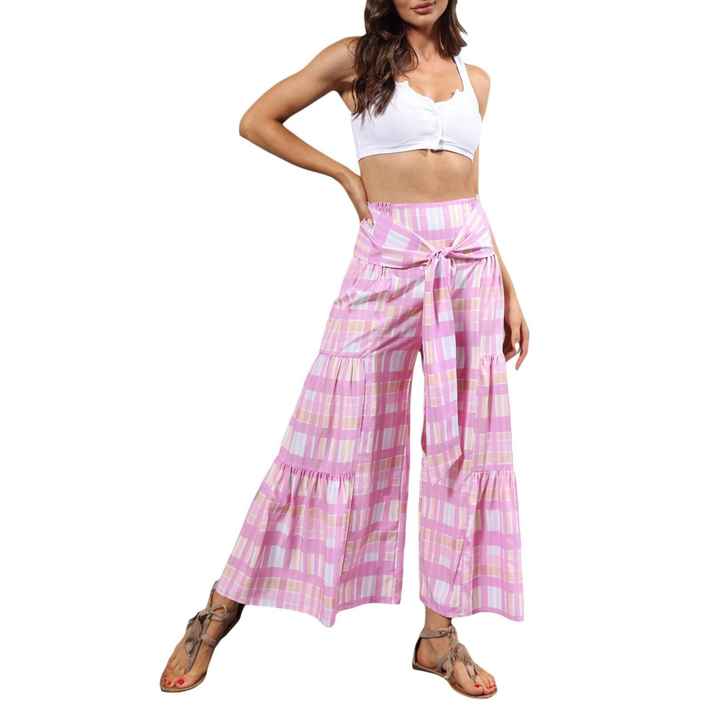 floral ruffle hem bohemian pants