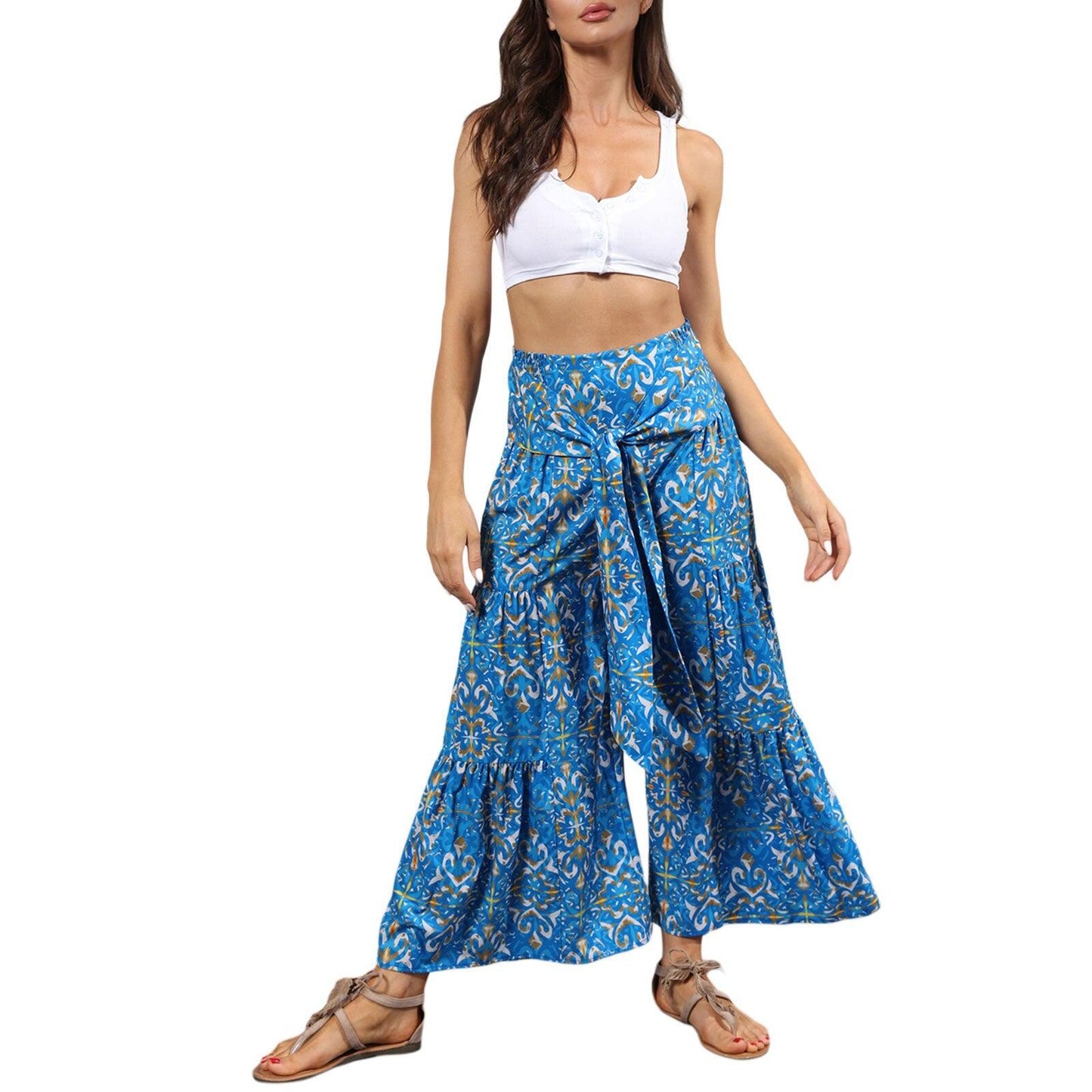 floral ruffle hem bohemian pants