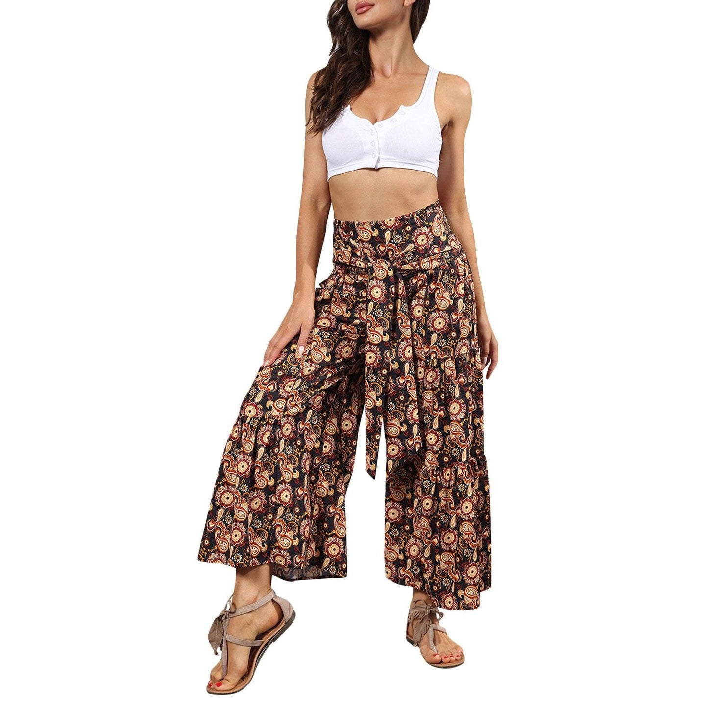 floral ruffle hem bohemian pants