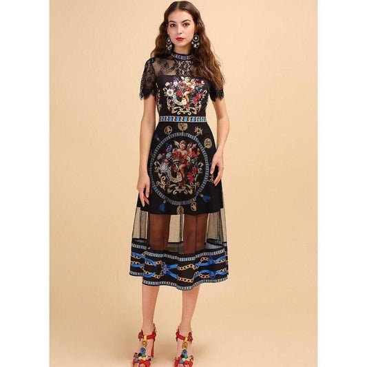 angel printed mesh vintage dress