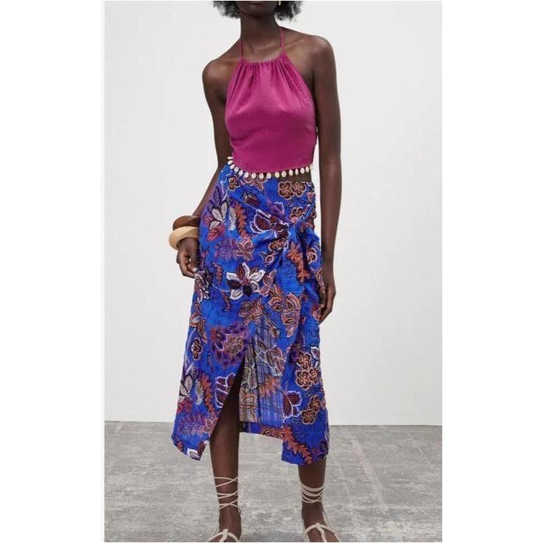 floral high waist midi skirt