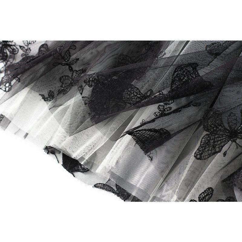 butterfly embroidery tulle midi skirt