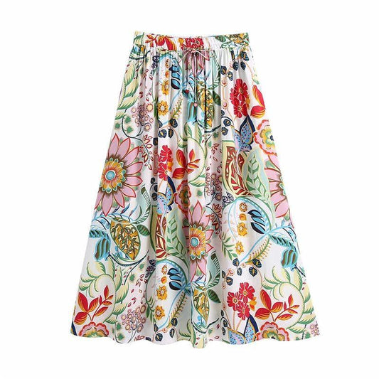 vintage high waist pleated elastic midi skirt