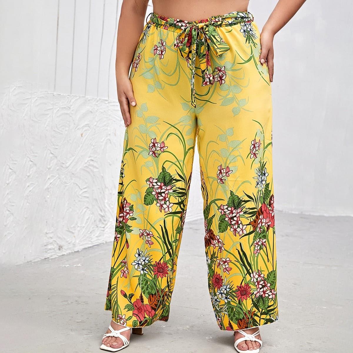 floral print summer wide leg pants