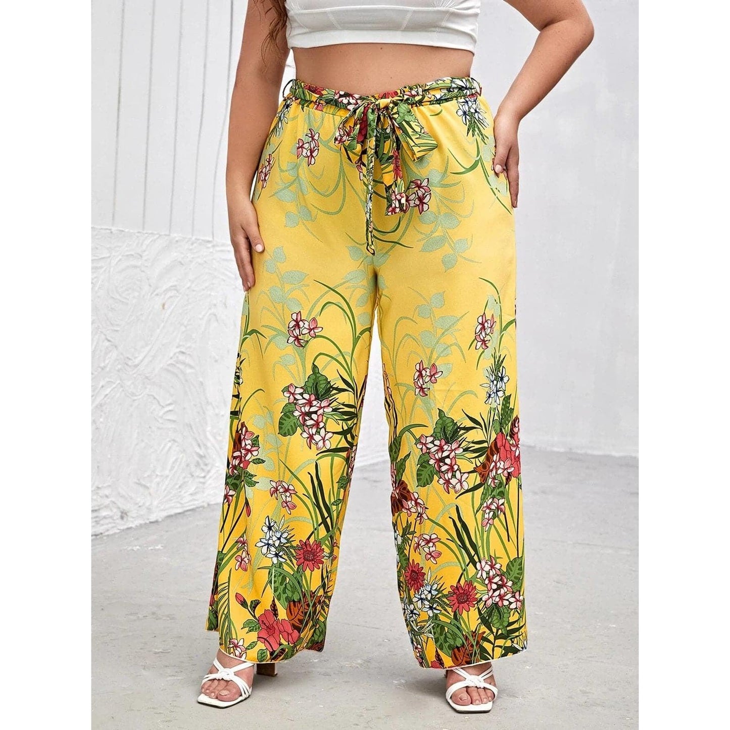 floral print summer wide leg pants