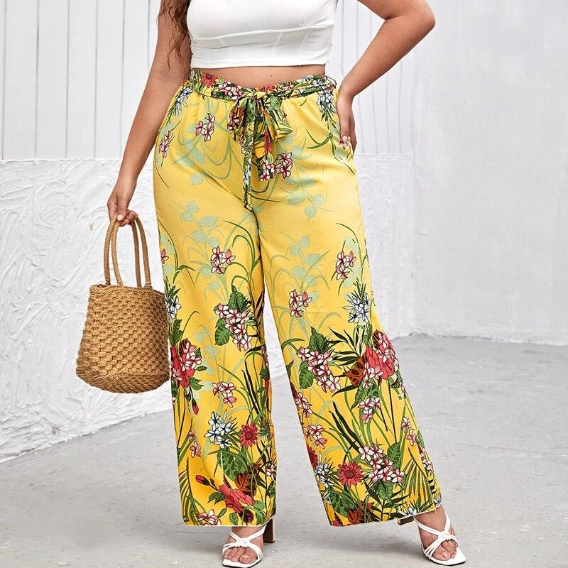 floral print summer wide leg pants