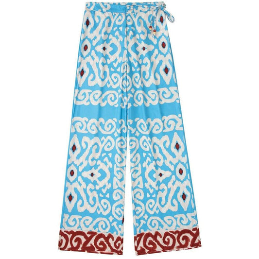 blue abstract wide leg pants