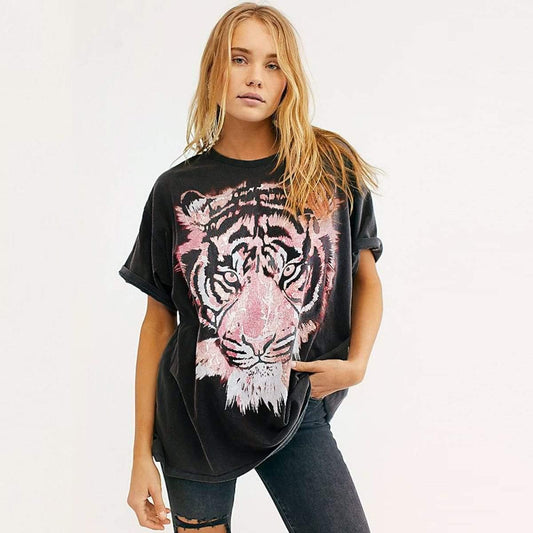 black oversized tiger tees pullover tops