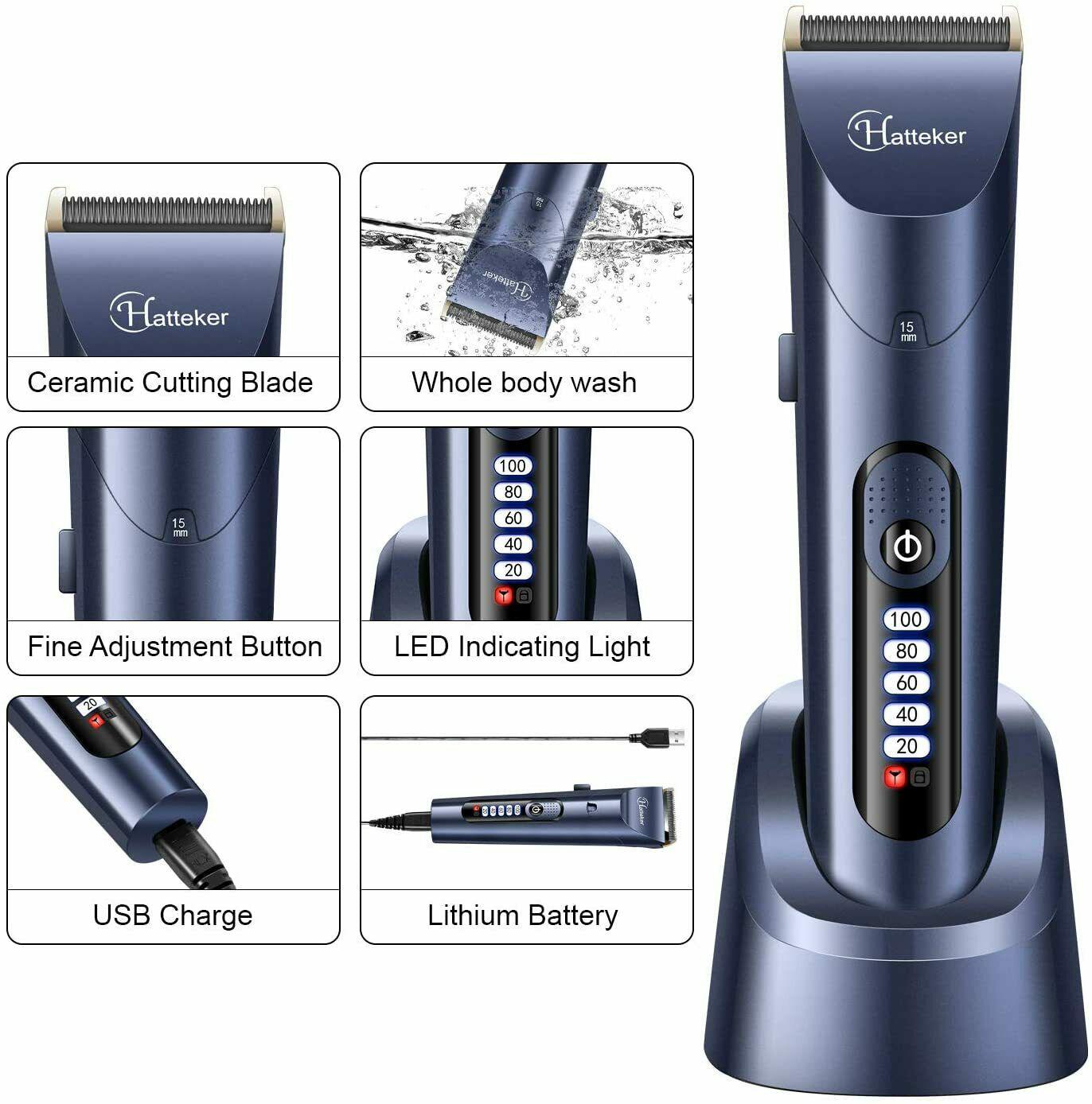 HATTEKER Trimmer Hair Clipper Machine for Mens Electronic LCD Waterproof