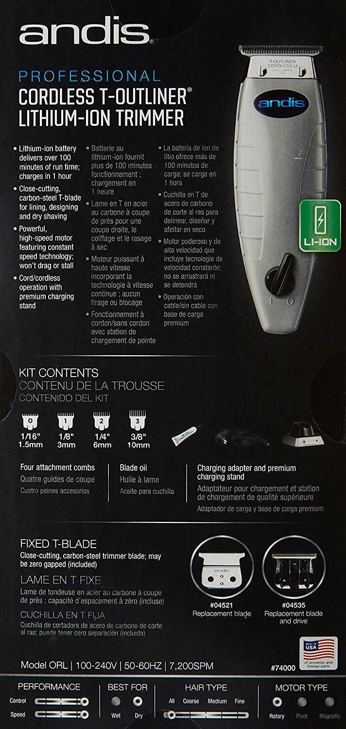 Andis Professional Cordless T-Outliner Li Trimmer Barber Lithium Beard Hair